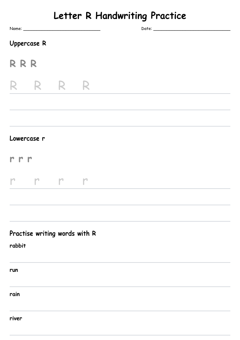 Letter R Handwriting Practice