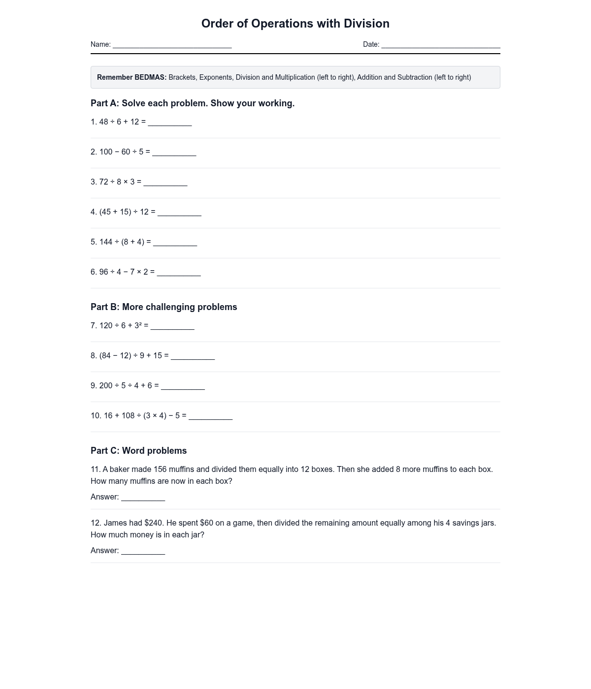 Order of Operations with Division