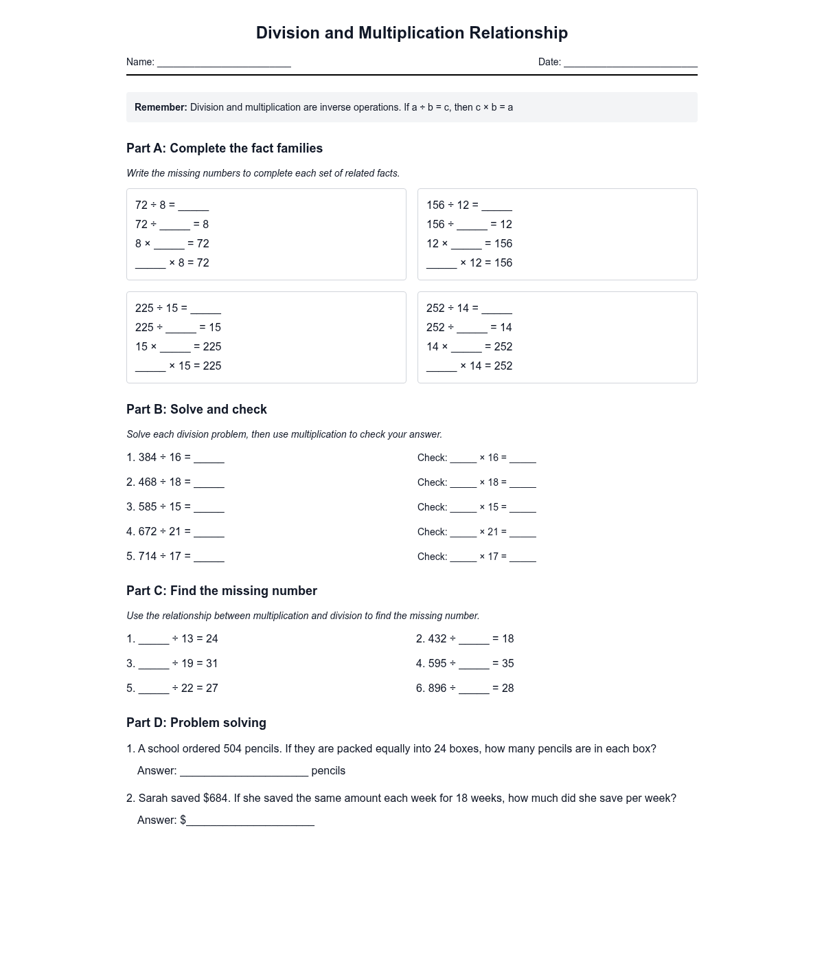 Division and Multiplication Relationship