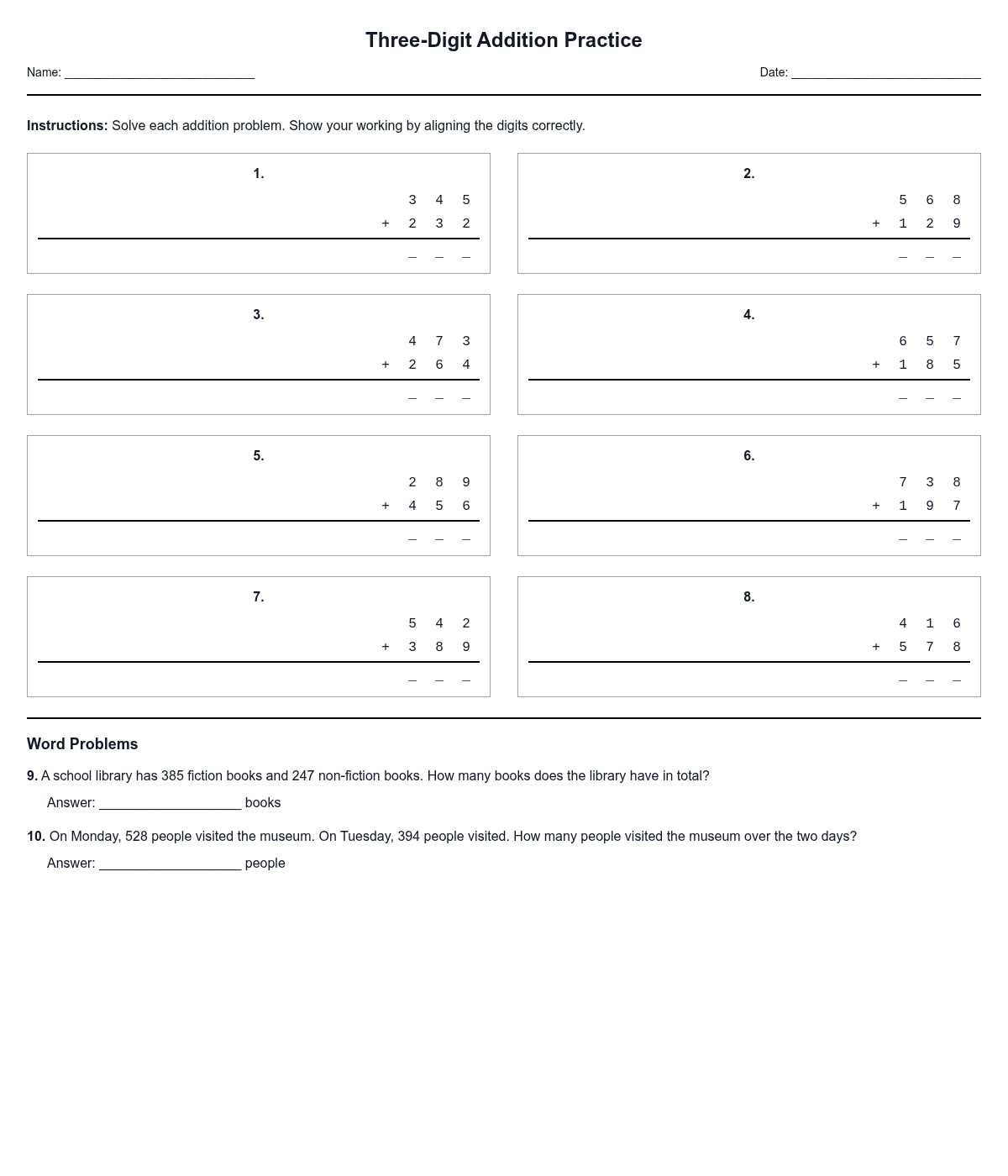 Three-Digit Addition Practice