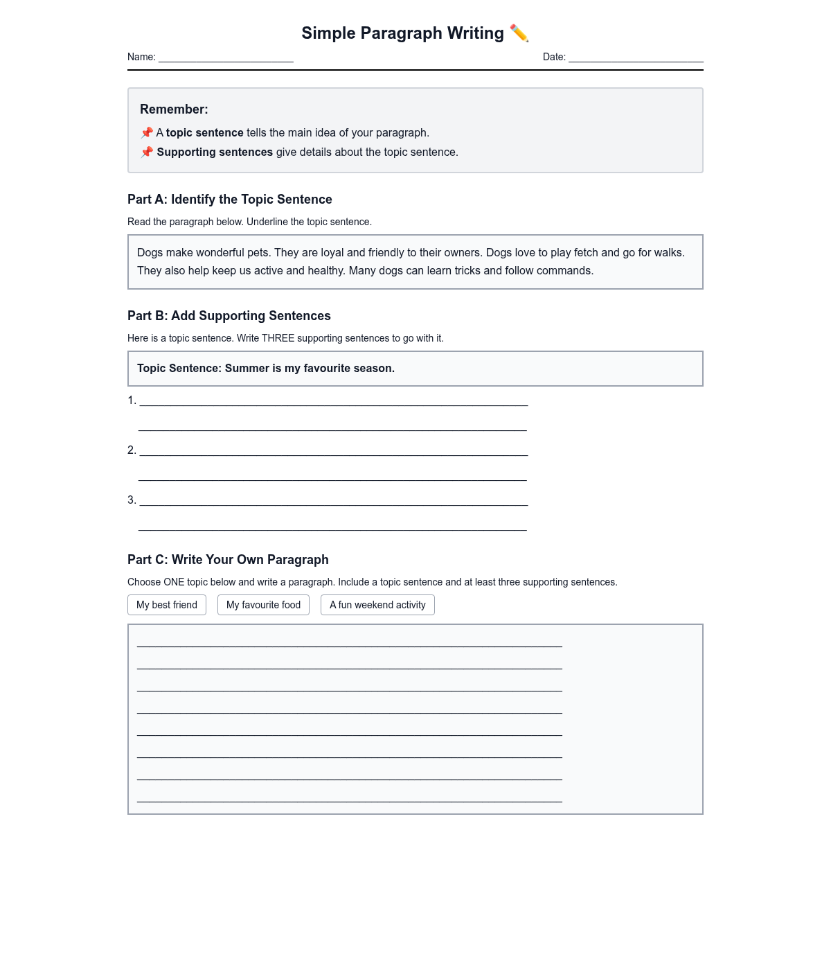 Simple Paragraph Writing