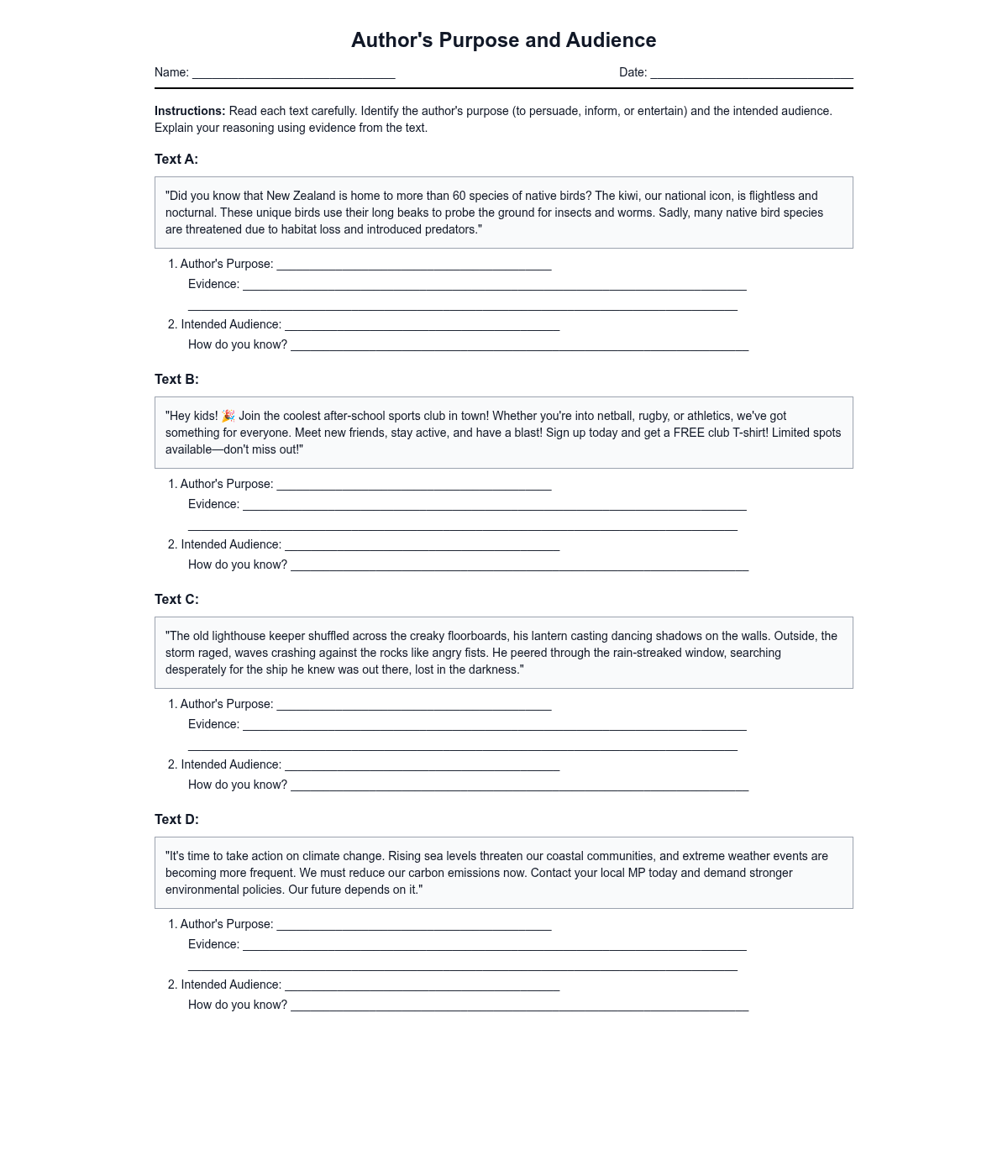 Author's Purpose and Audience Analysis