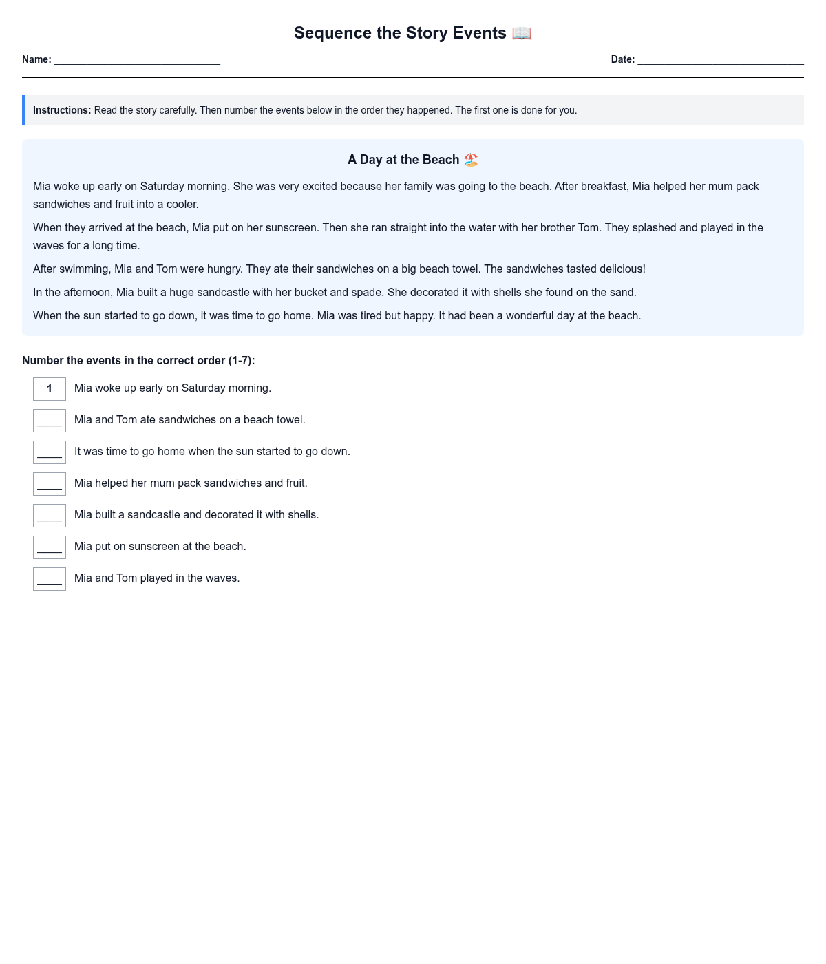 Sequence the Story Events