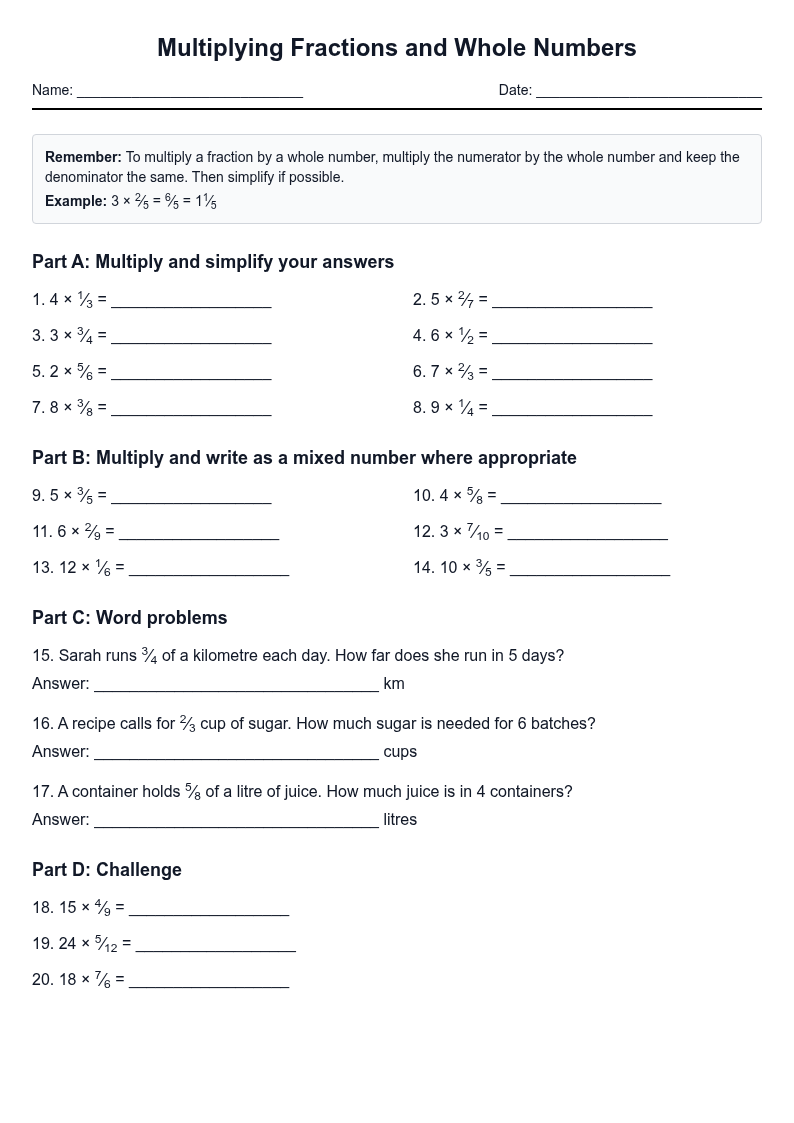 Multiplying Fractions and Whole Numbers