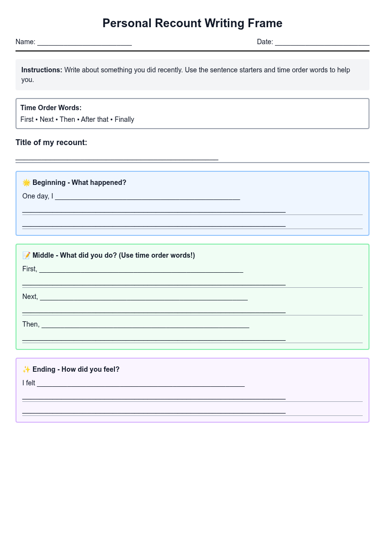Personal Recount Writing Frame