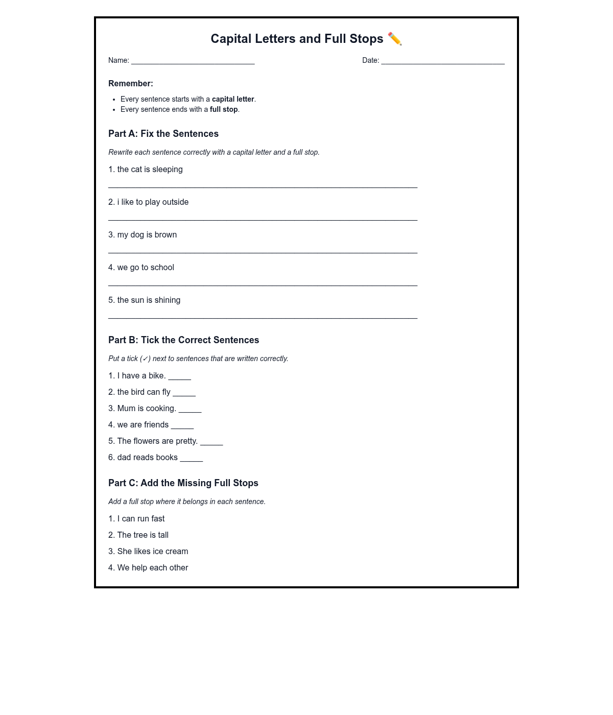 Capital Letters and Full Stops