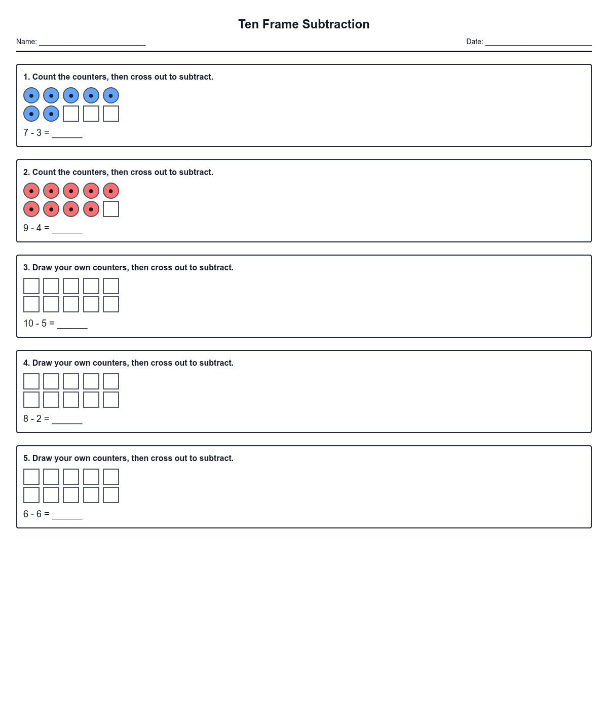 Ten Frame Subtraction