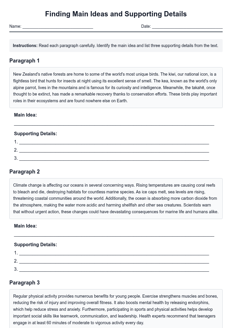 Finding Main Ideas and Supporting Details