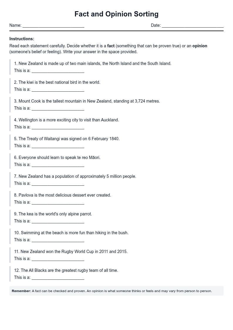 Fact and Opinion Sorting