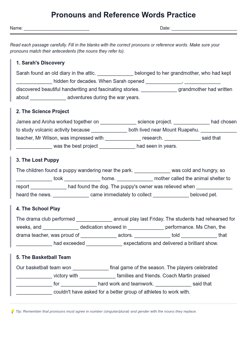 Pronouns and Reference Words Practice