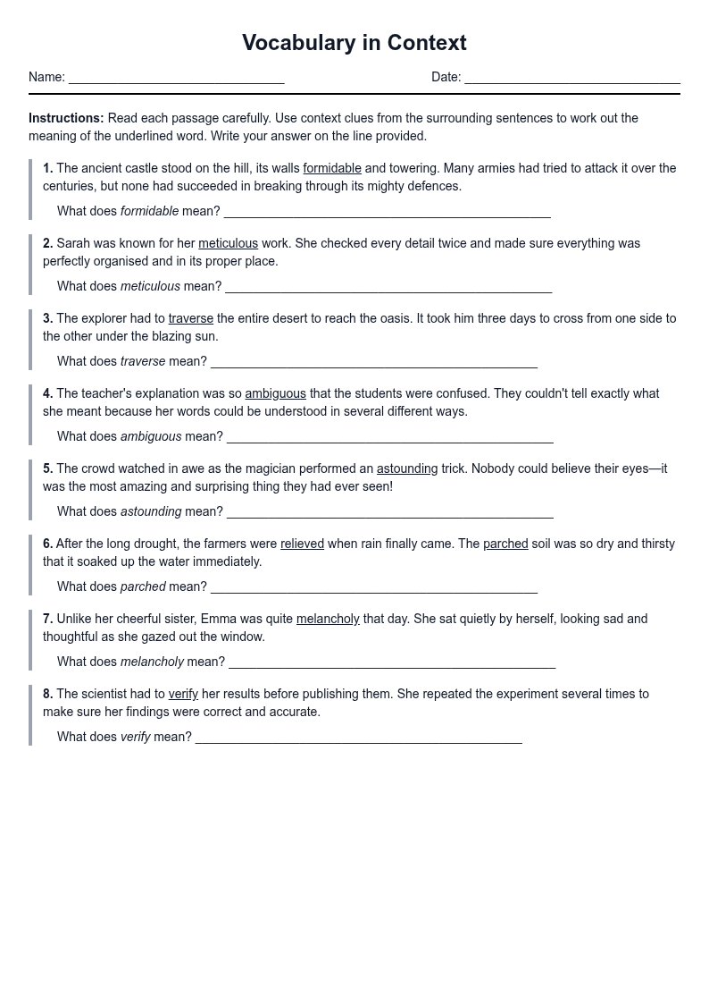 Vocabulary in Context Questions