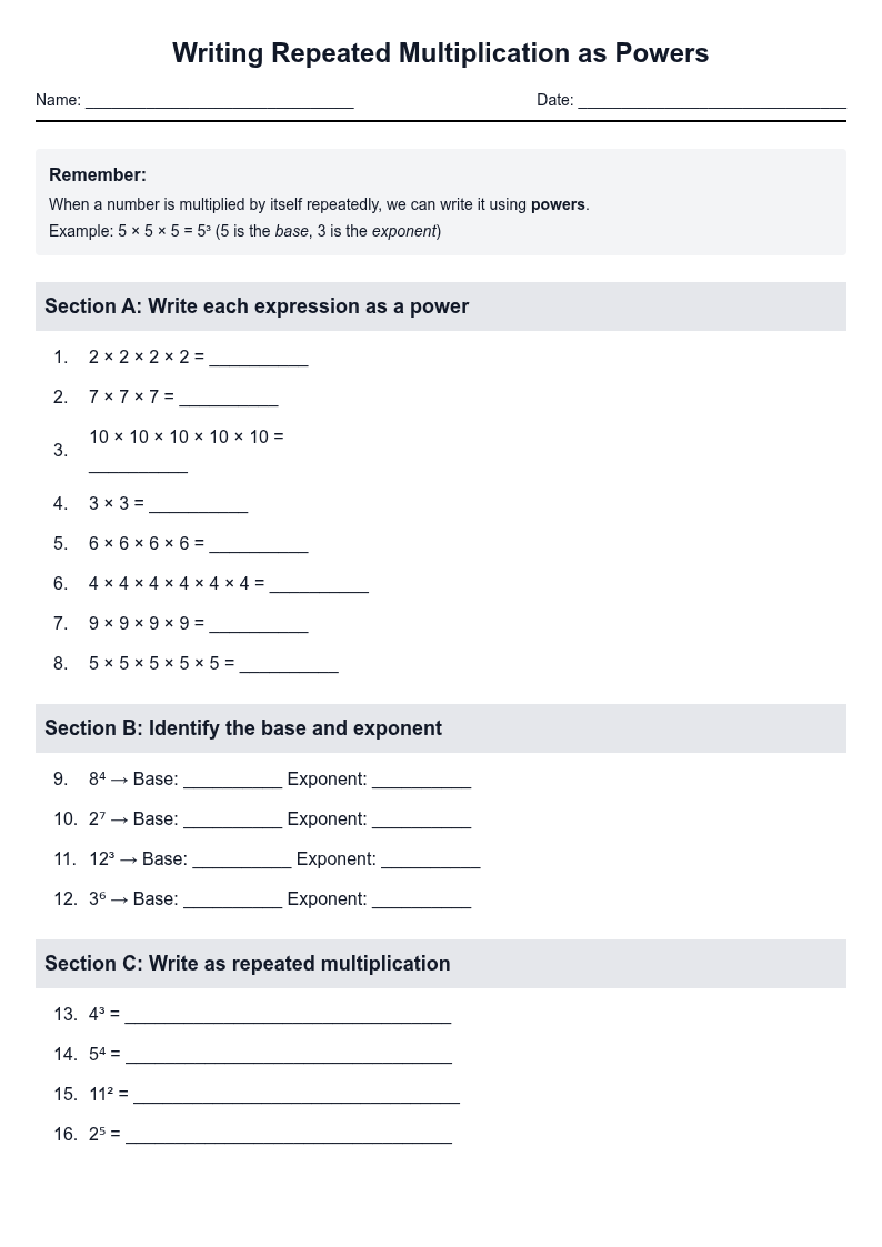 Writing Repeated Multiplication as Powers