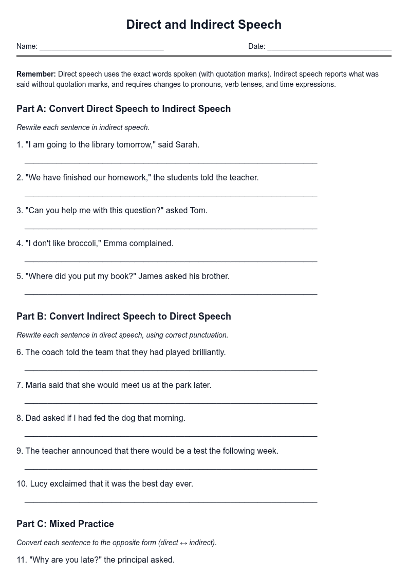 Direct and Indirect Speech