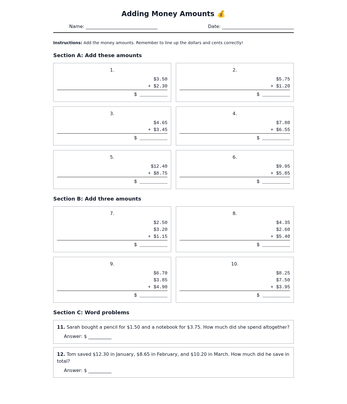 Adding Money Amounts