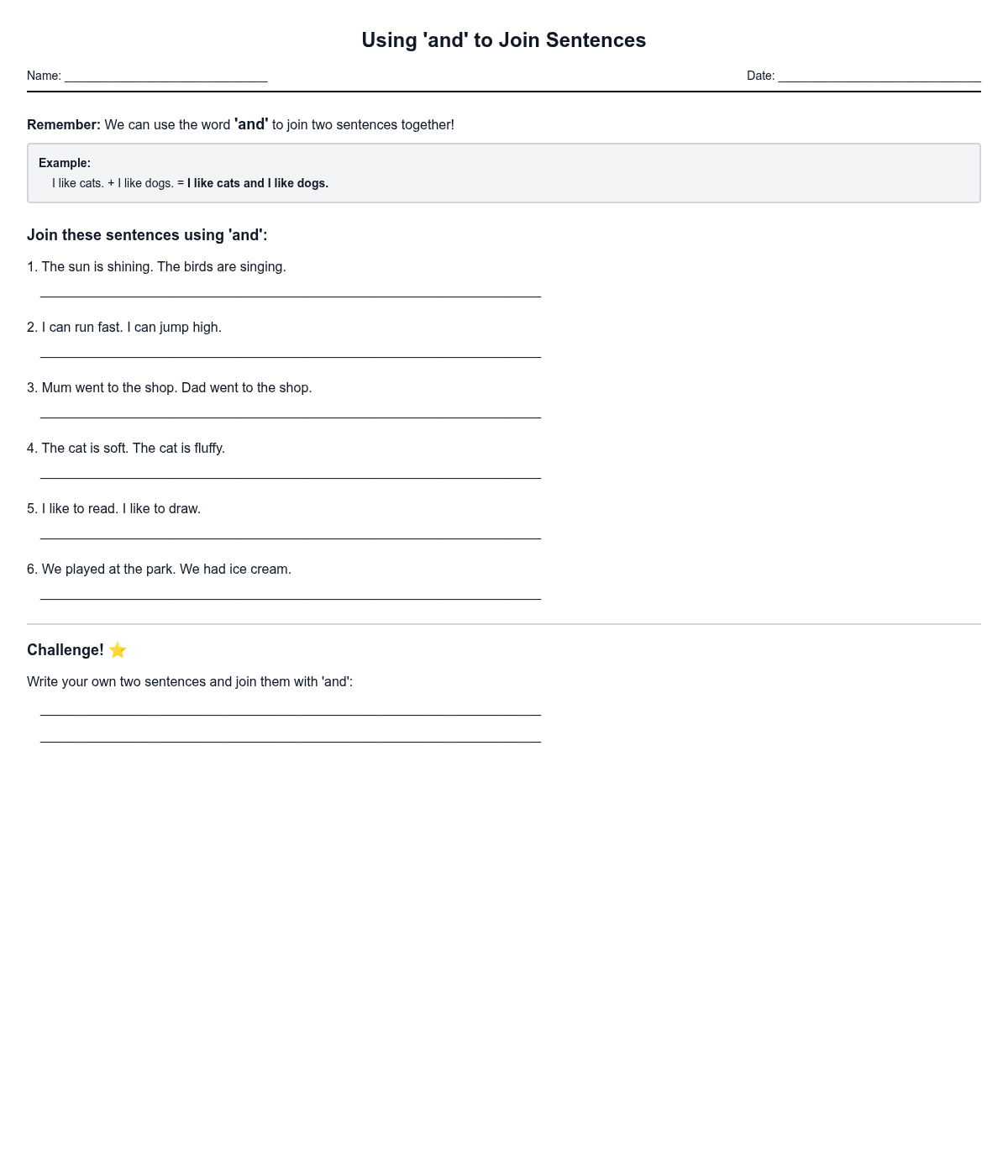 Using 'and' to Join Sentences