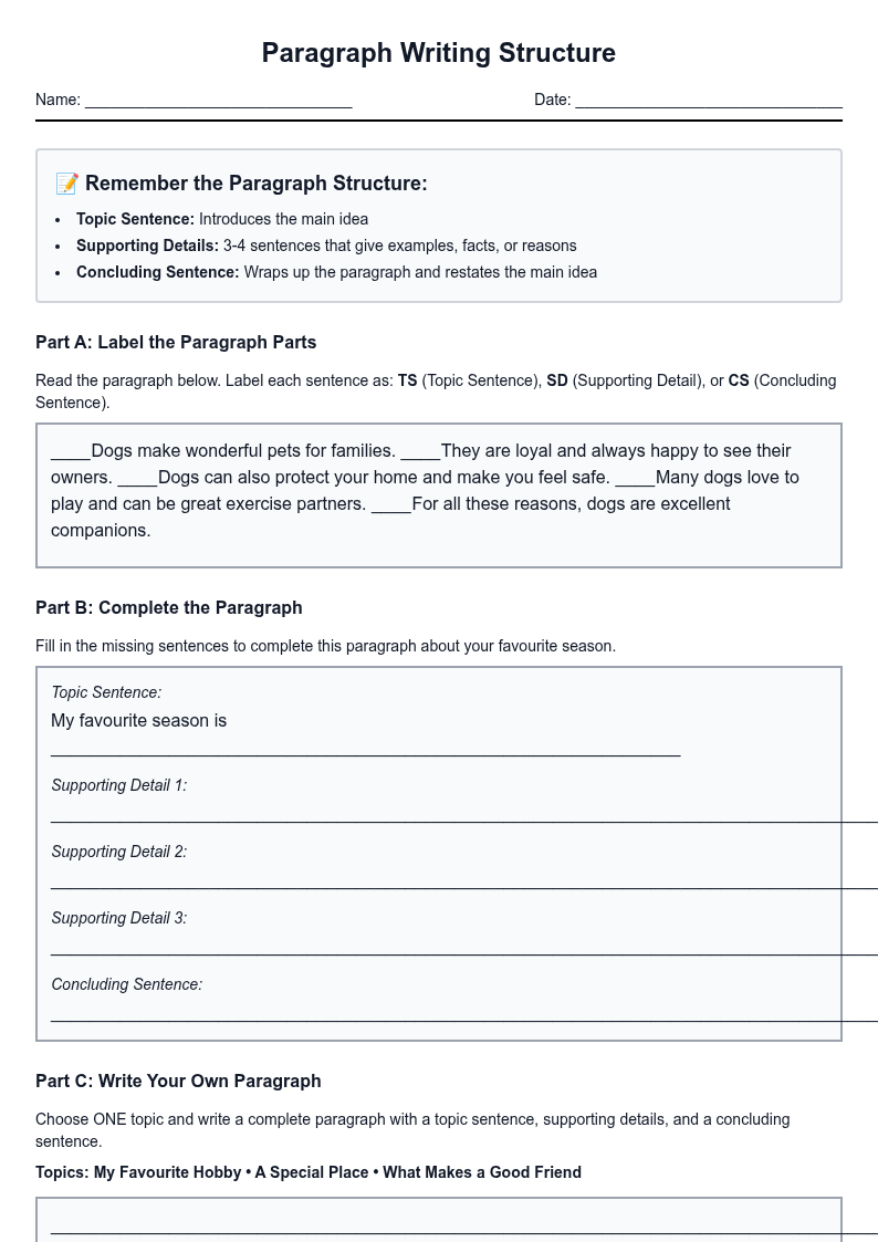 Paragraph Writing Structure