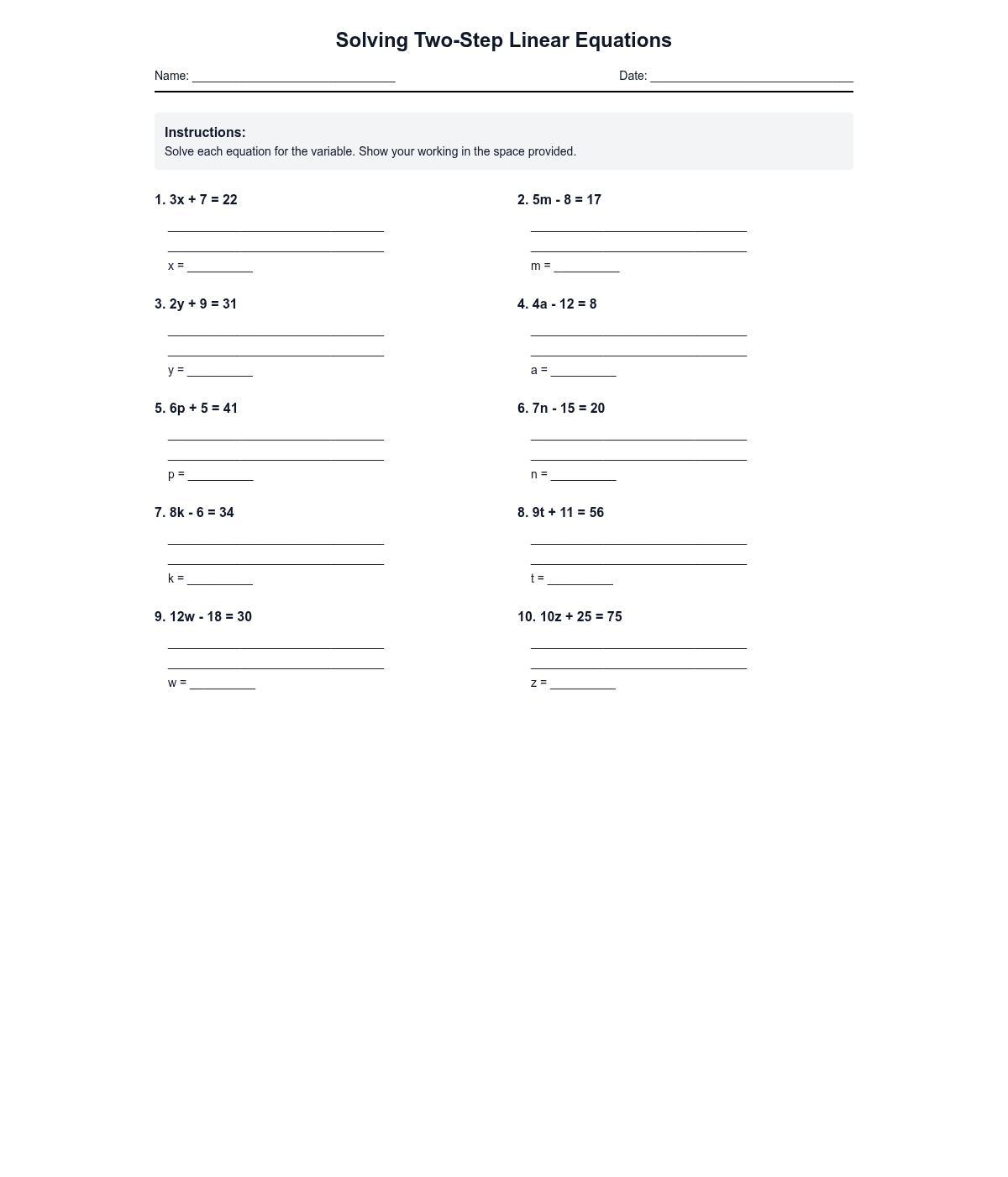 Solving Two-Step Linear Equations