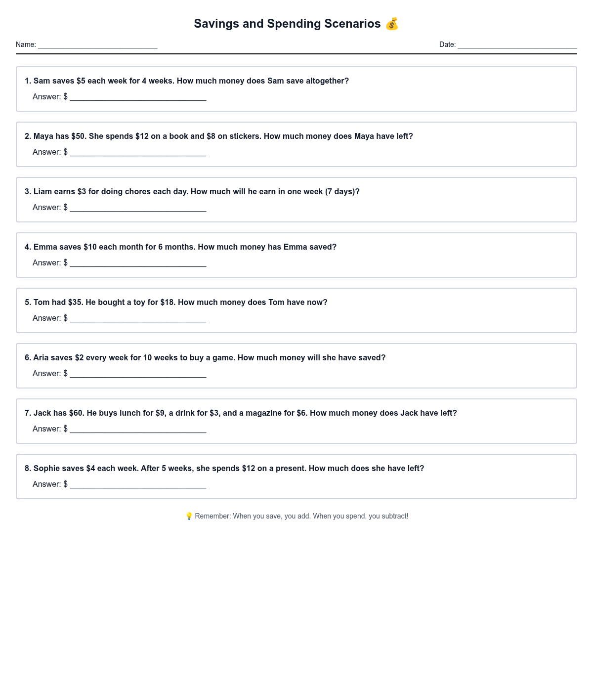 Savings and Spending Scenarios