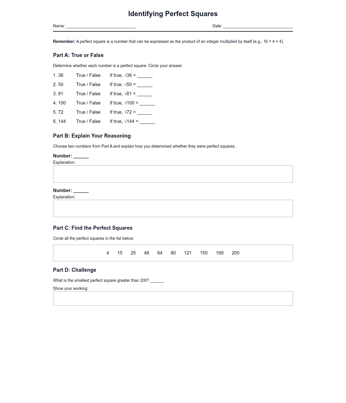 Identifying Perfect Squares