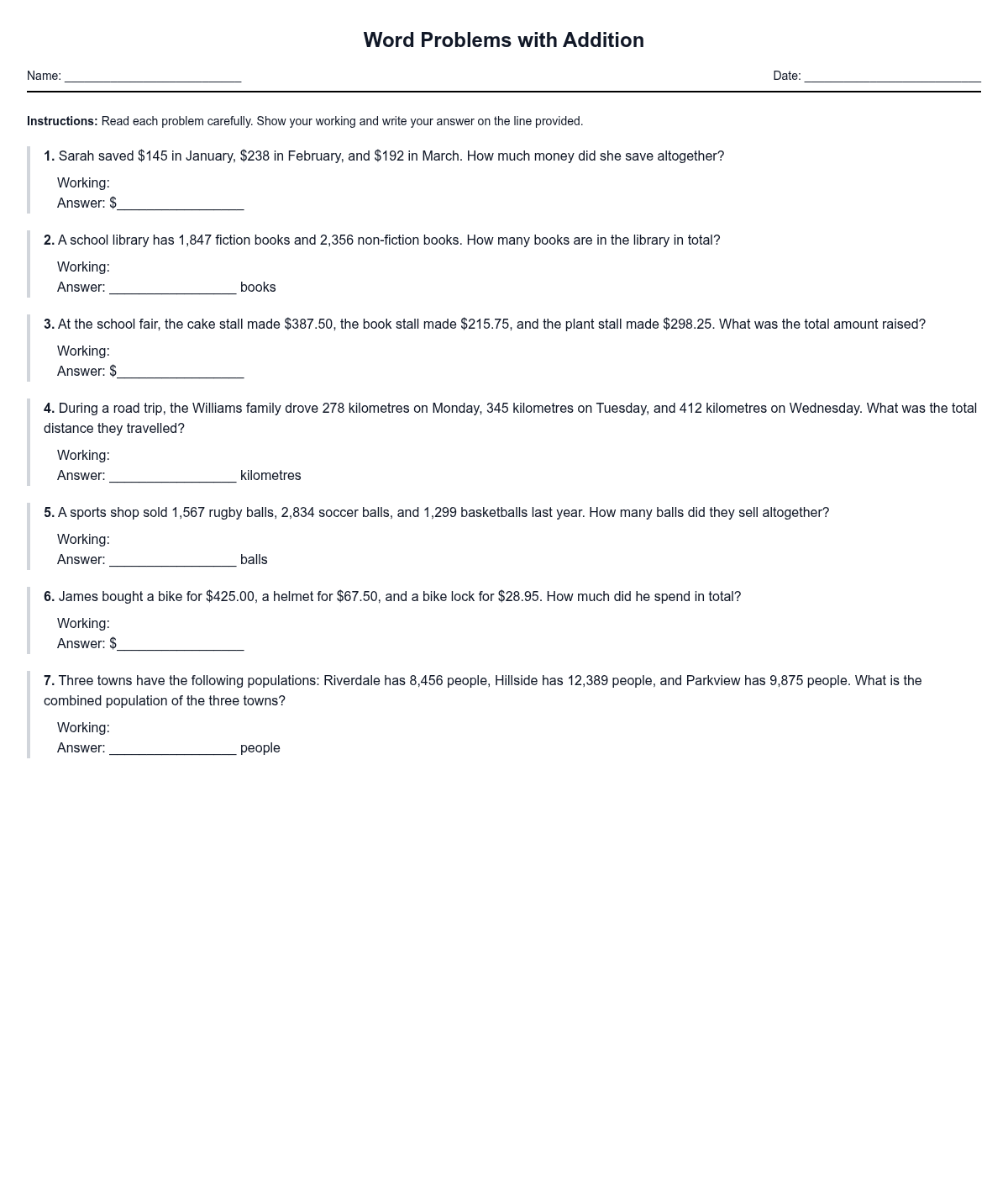 Word Problems with Addition