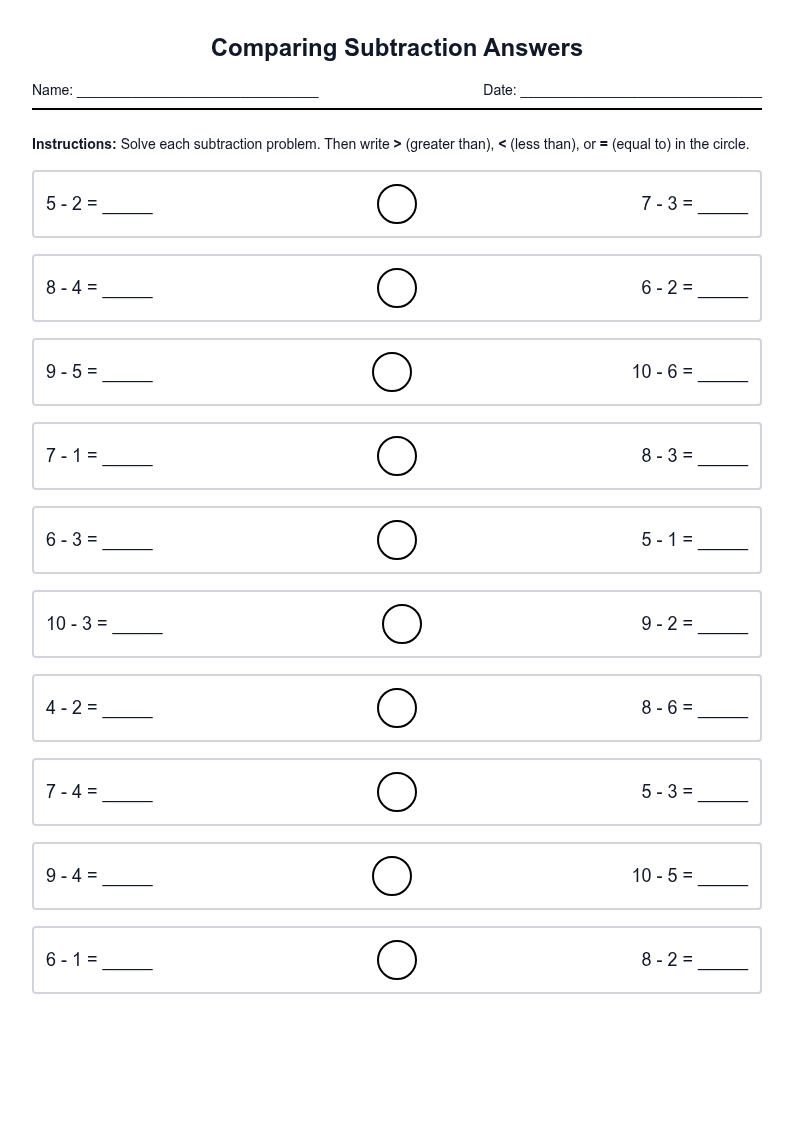Comparing Subtraction Answers