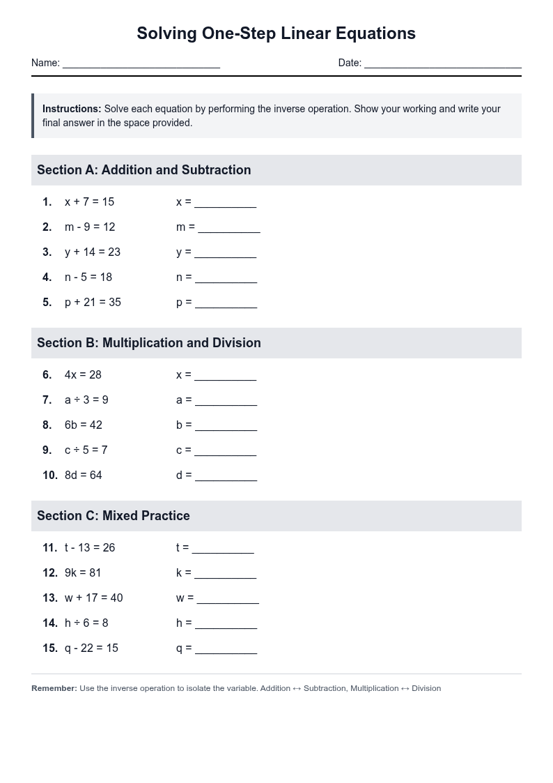 Solving One-Step Linear Equations