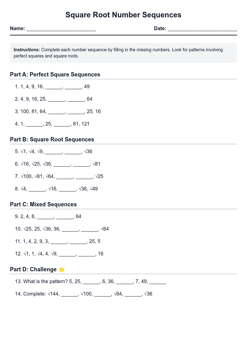 Square Root Number Sequences