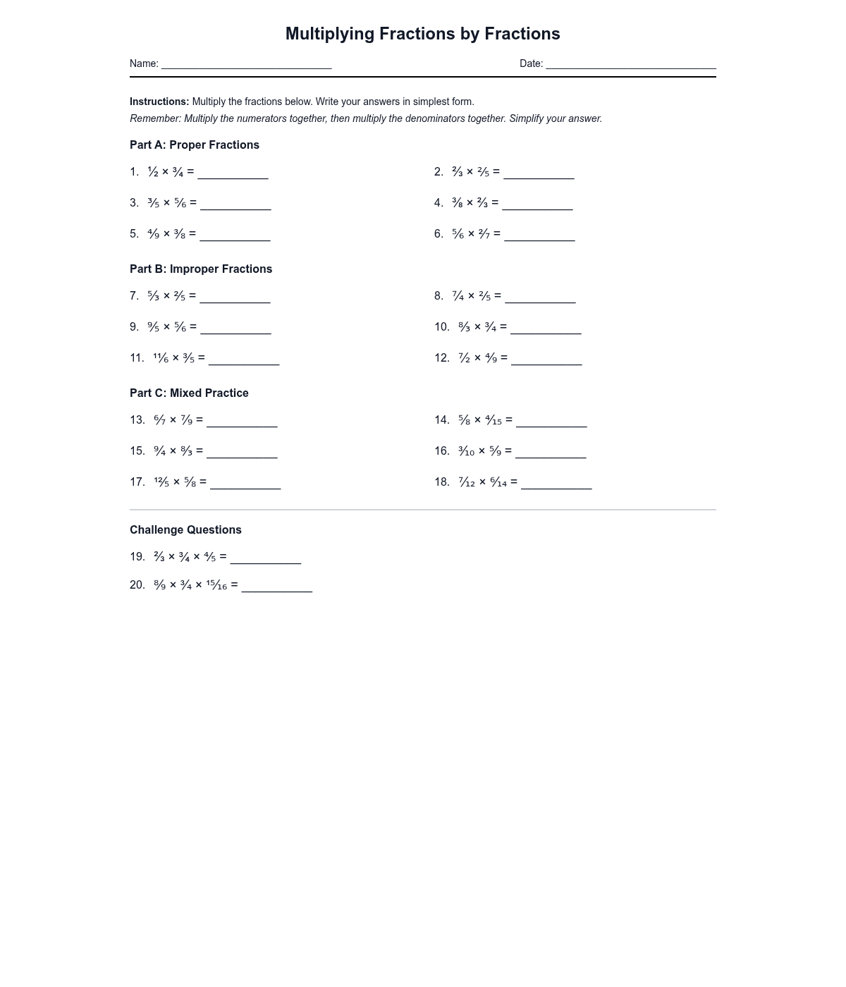 Multiplying Fractions by Fractions