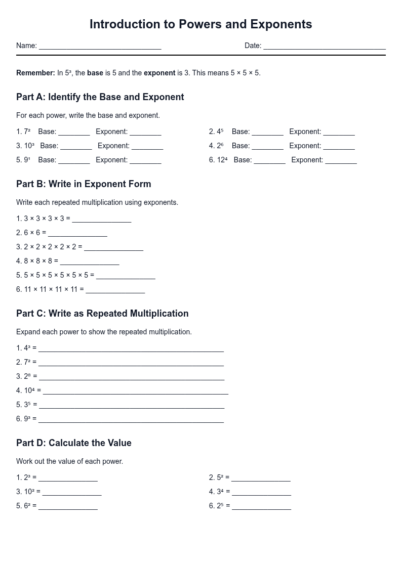 Introduction to Powers and Exponents
