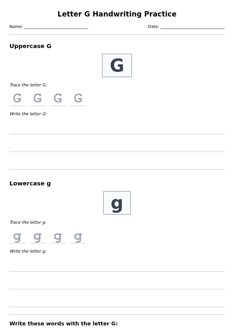 Letter G Handwriting Practice