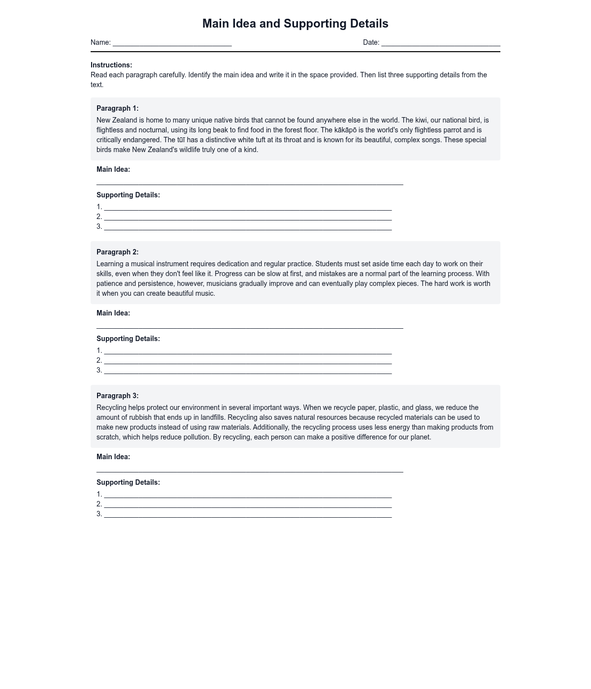 Main Idea and Supporting Details