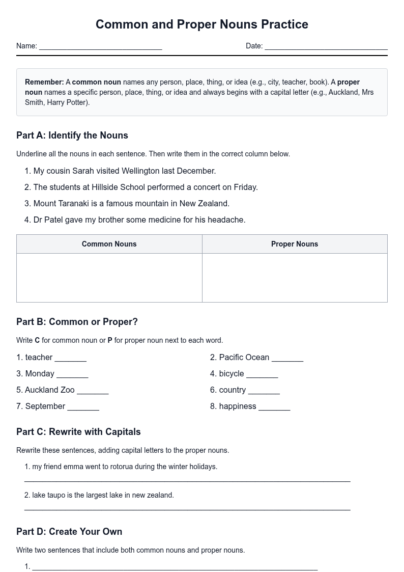 Common and Proper Nouns Practice