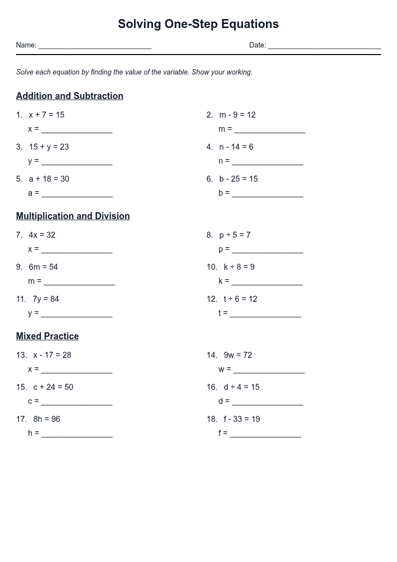 Solving One-Step Equations