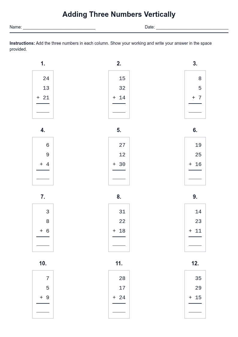 Adding Three Numbers Vertically