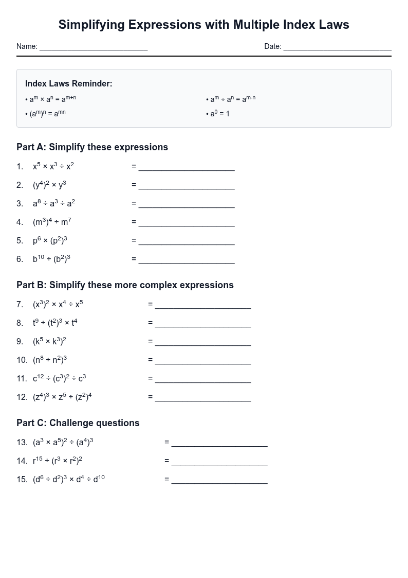 Simplifying Expressions with Multiple Index Laws
