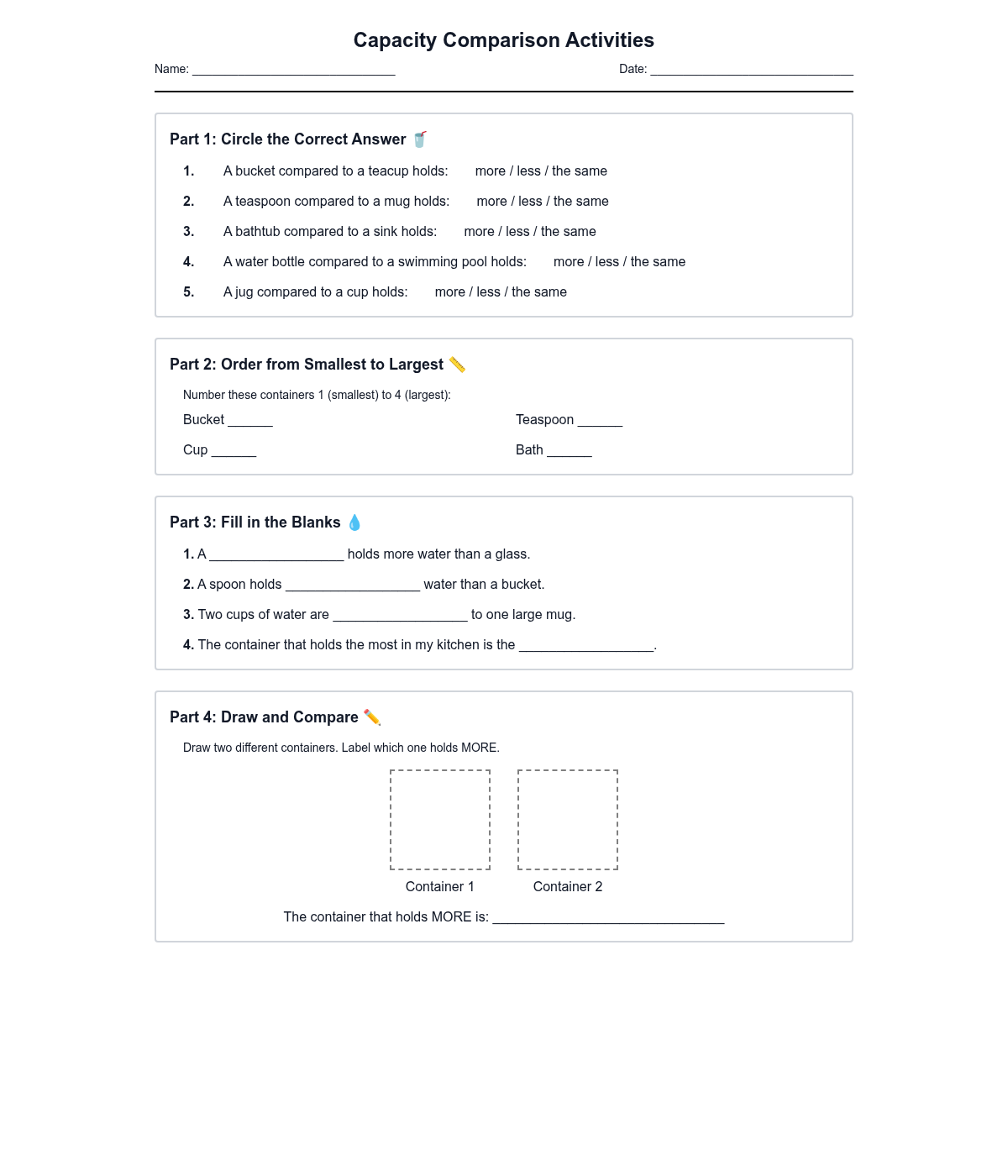 Capacity Comparison Activities