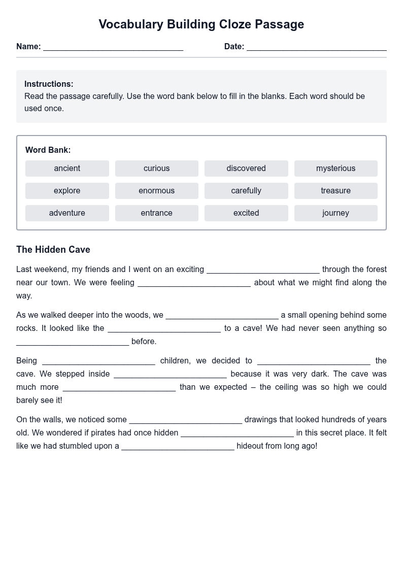 Vocabulary Building Cloze Passage