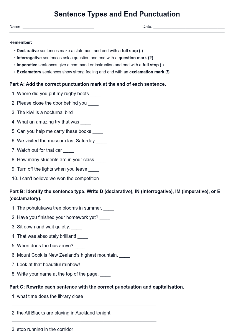 Sentence Types and End Punctuation