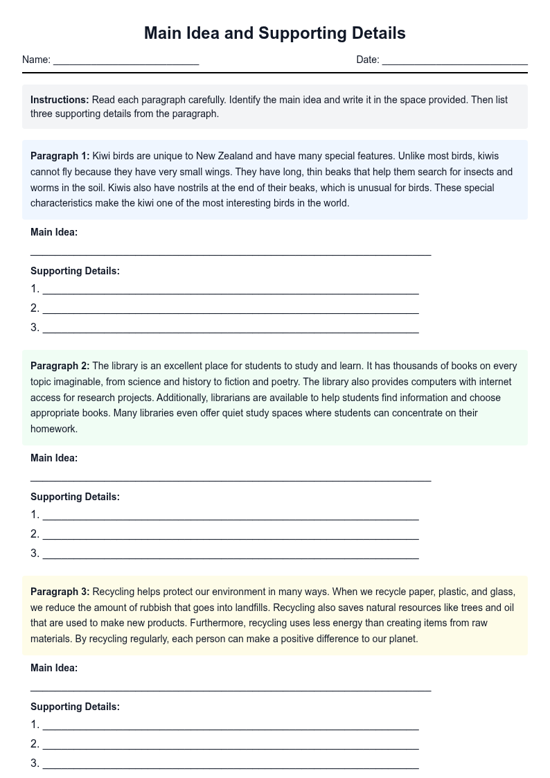 Main Idea and Supporting Details