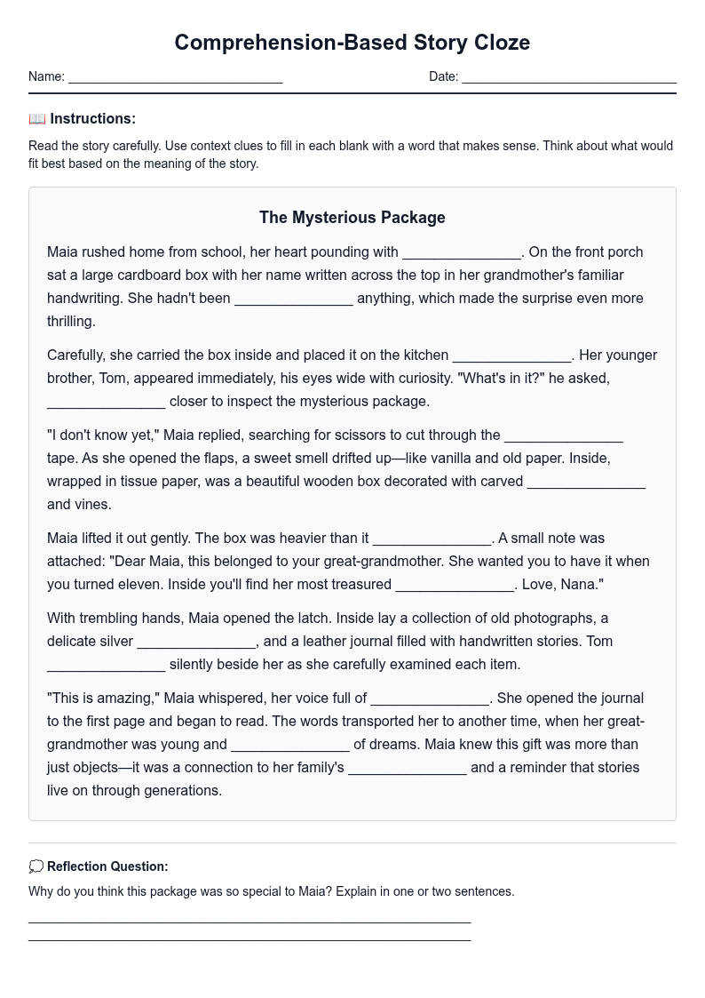 Comprehension-Based Story Cloze