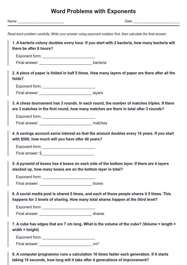 Word Problems with Exponents