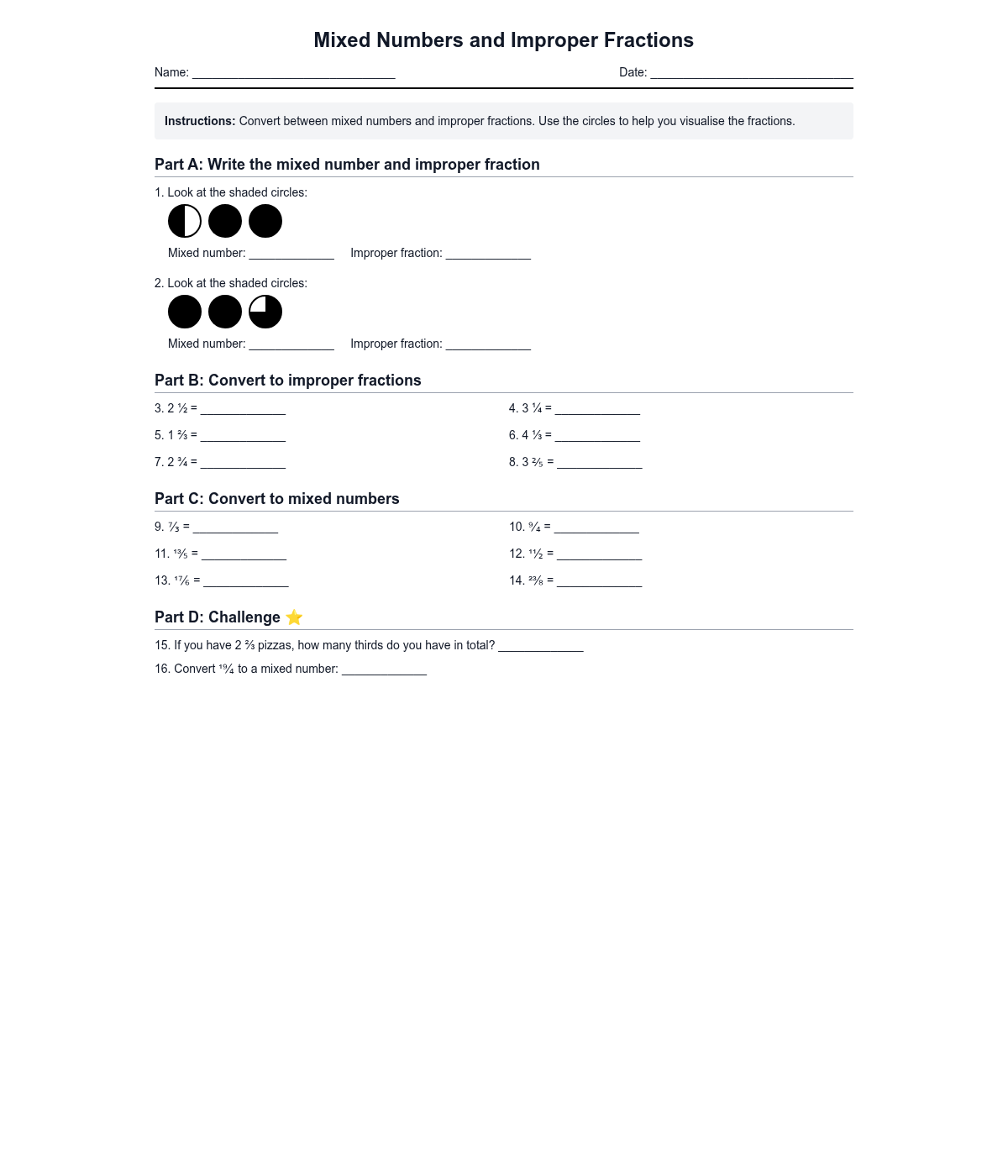 Mixed Numbers and Improper Fractions