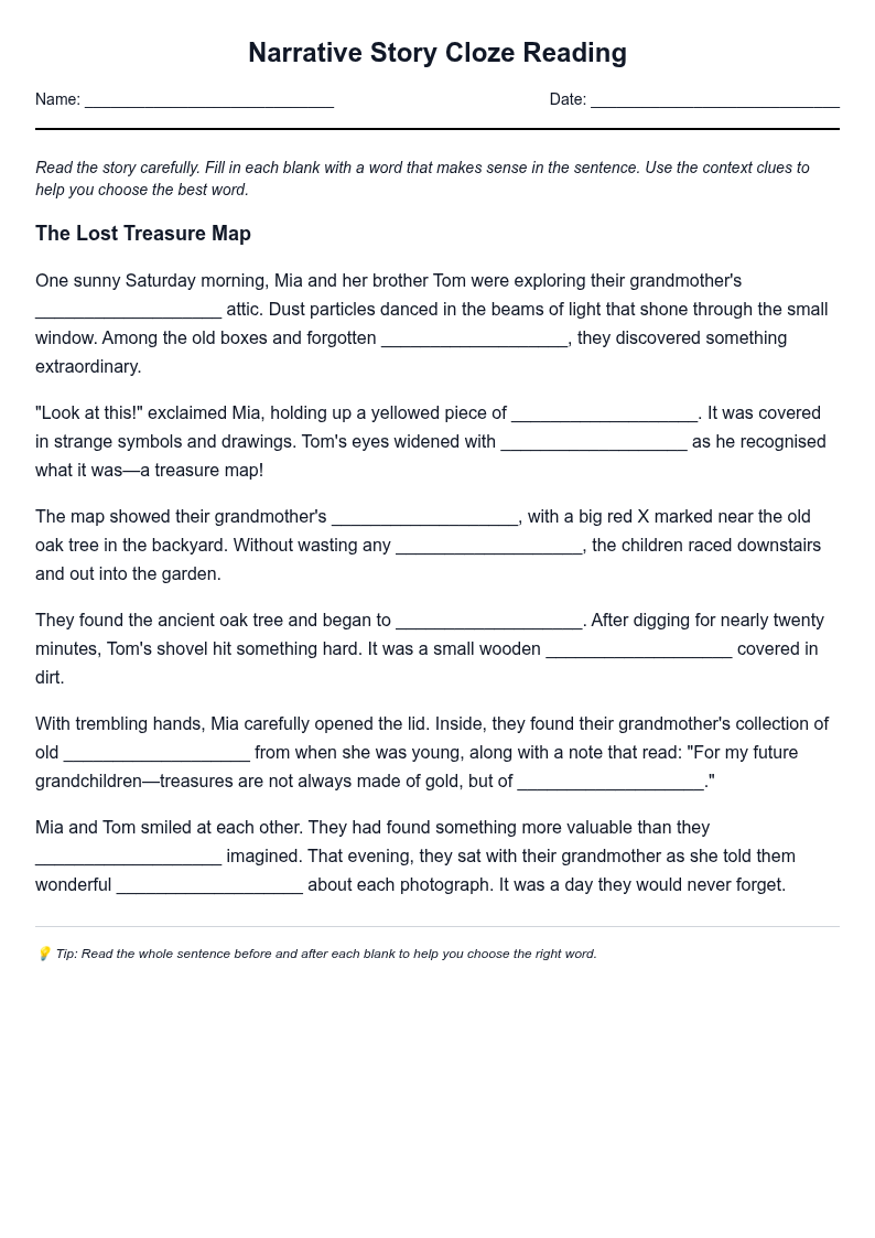 Narrative Story Cloze Reading