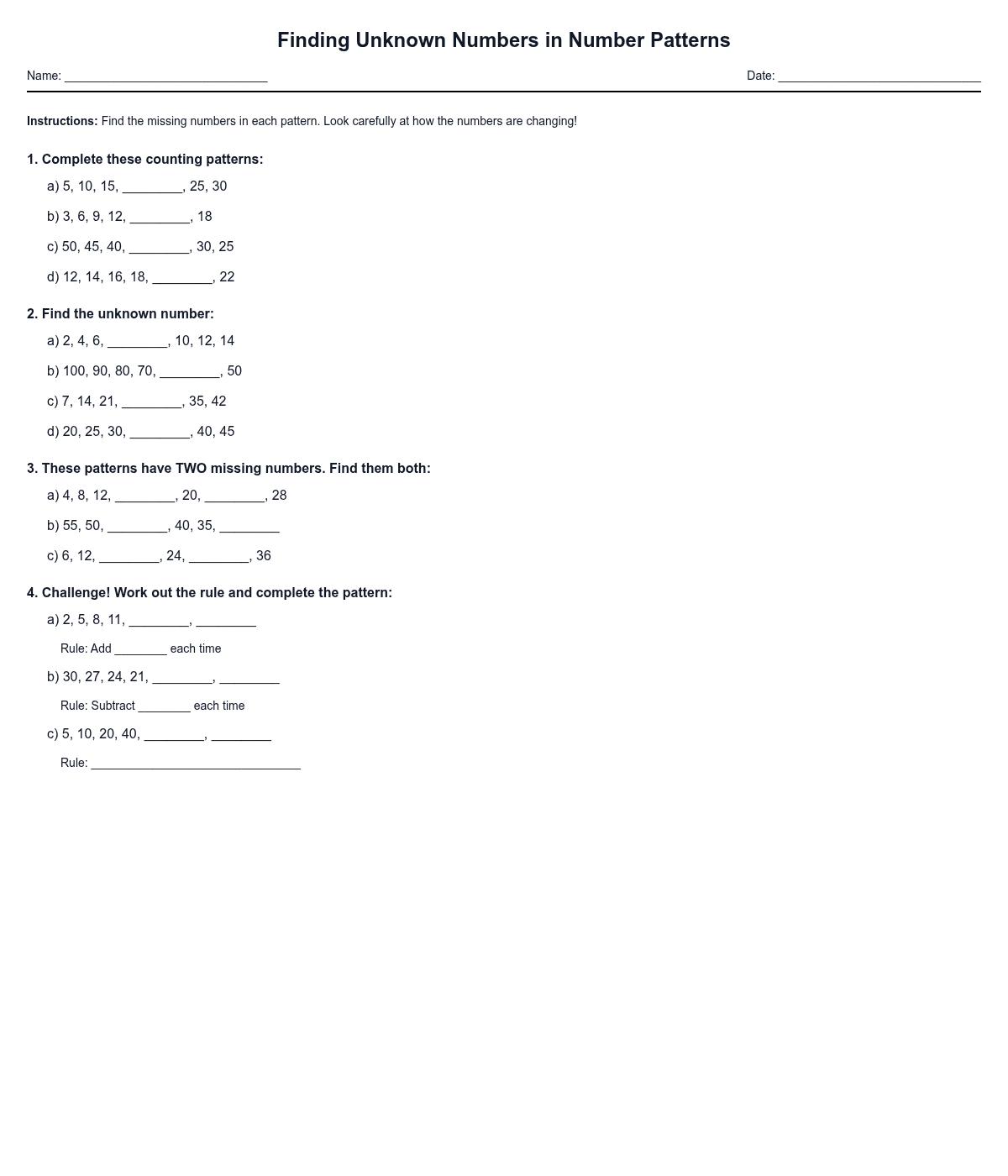 Finding Unknown Numbers in Number Patterns