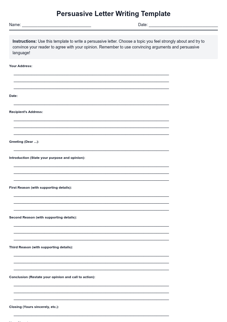 Persuasive Letter Writing Template
