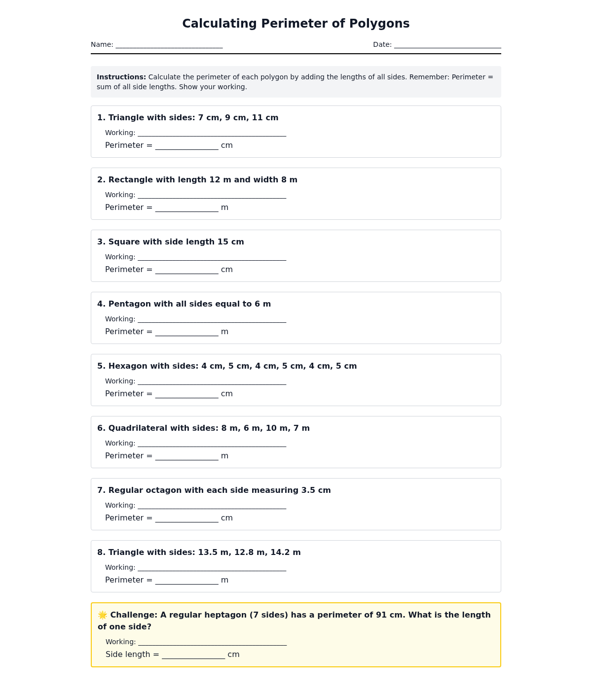 Calculating Perimeter of Polygons