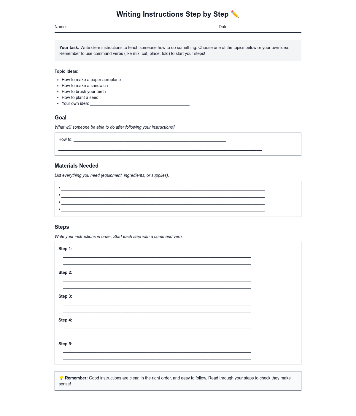 Writing Instructions Step by Step