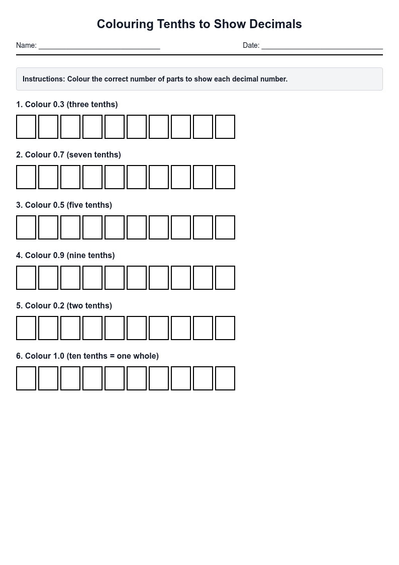Colouring Tenths to Show Decimals