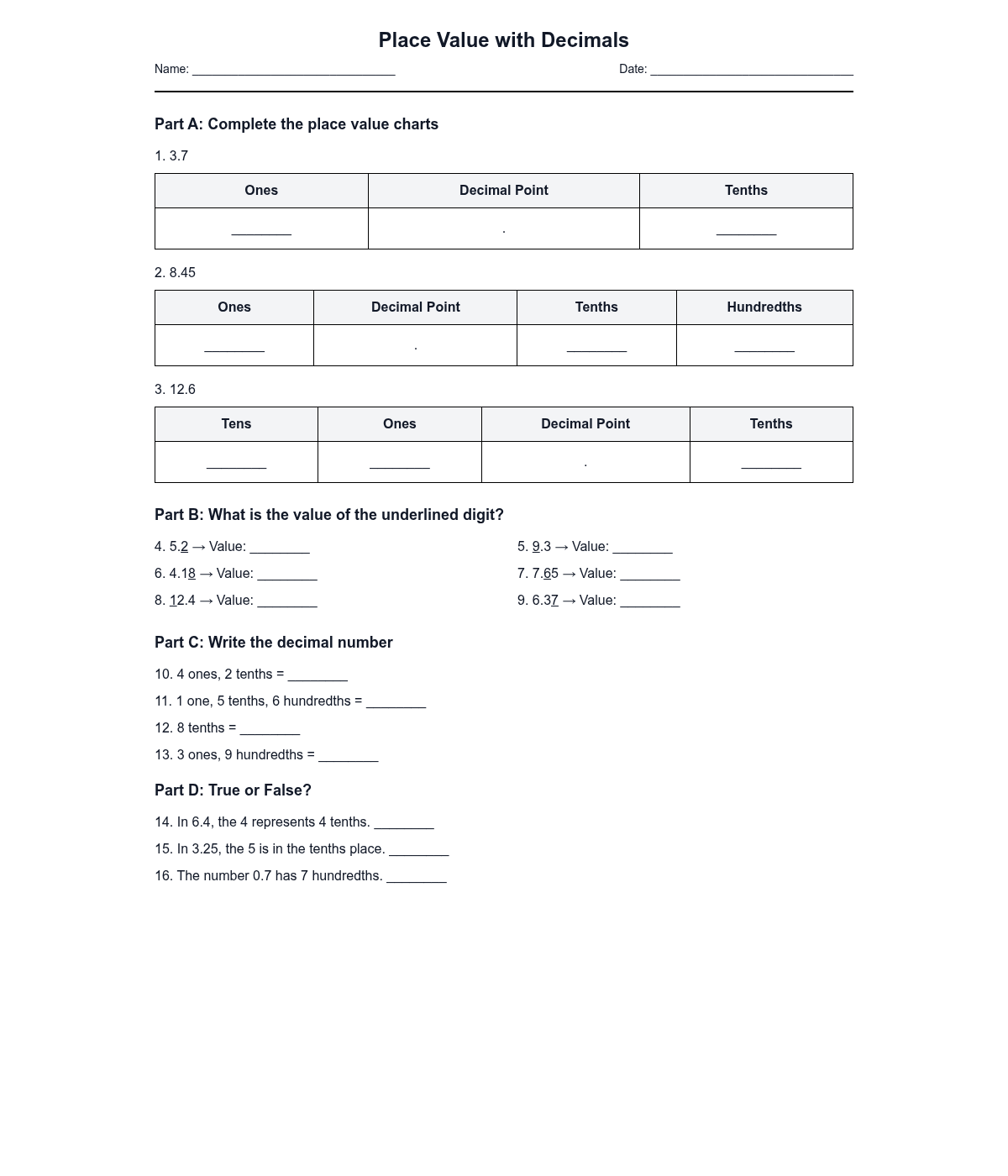 Place Value with Decimals