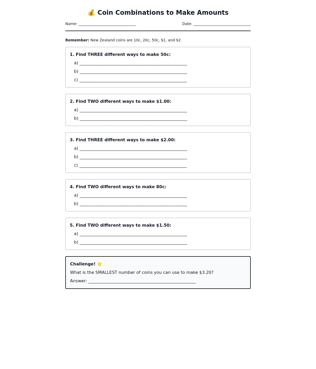Coin Combinations to Make Amounts
